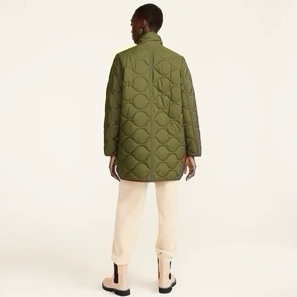J.Crew Quilted Cocoon Puffer With PrimaLoft Jacket Coat Green - Picture 11 of 12